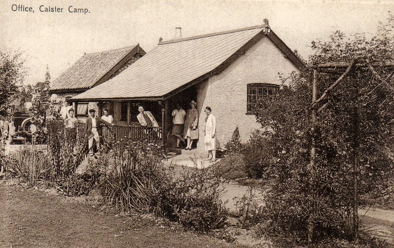 vintage postcard of Caister Holiday Camp showing the office