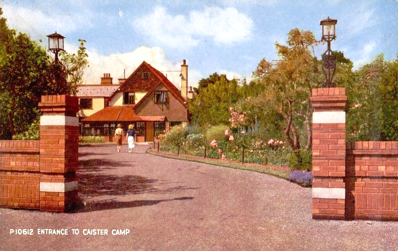vintage postcard of Caister Holiday Camp showing the entrance