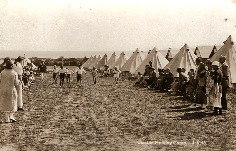 vintage postcard of Caister Holiday Camp showing tents