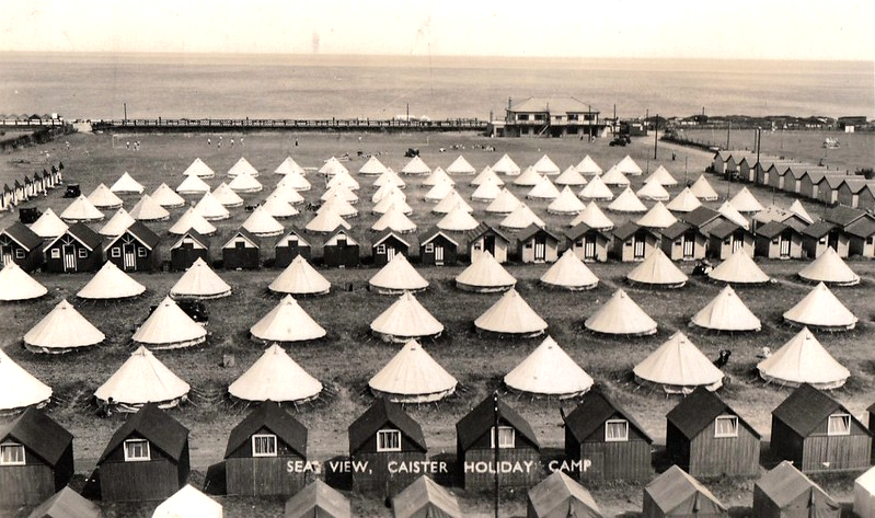 vintage postcard of Caister Holiday Camp showing tents