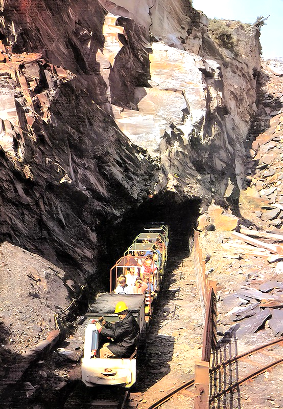 1970s postcard showing the Miners Tramway at Llechwedd Slate Caverns