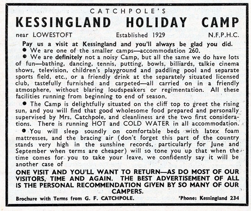 1961 advert for kessingland holiday camp