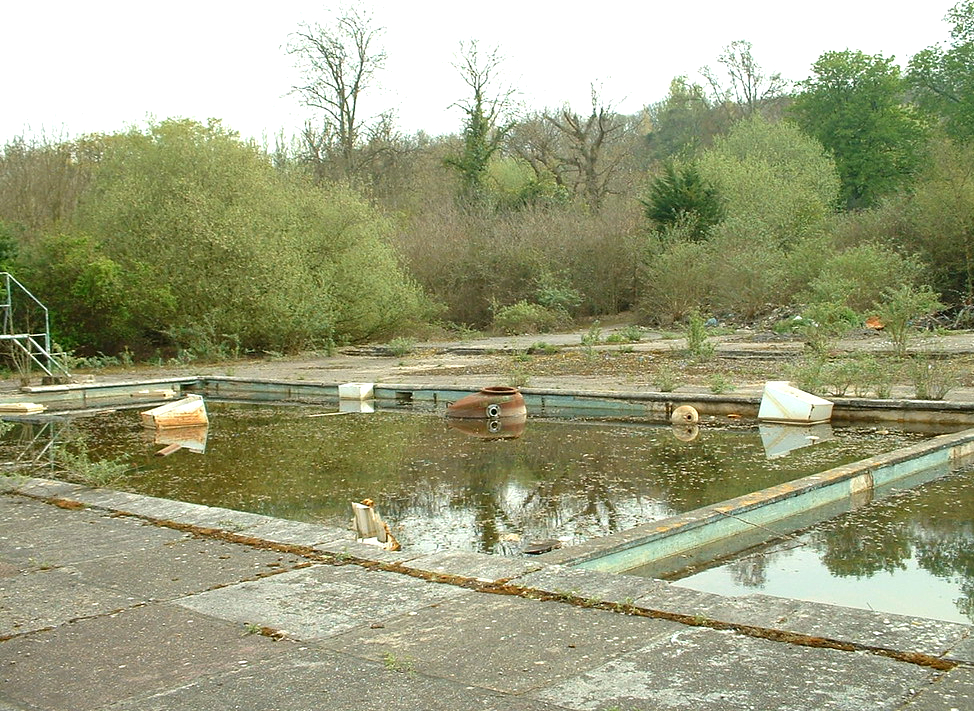 derelict remains of Warner's woodside bay holiday camp showing the outside swimming pool