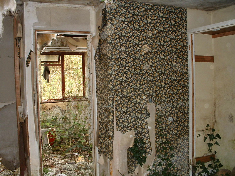 derelict remains of Warner's woodside bay holiday camp showing one of the old chalets