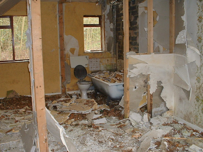 derelict remains of Warner's woodside bay holiday camp showing one of the old chalets