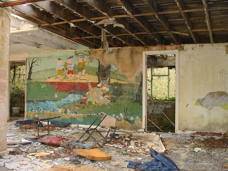derelict remains of Warner's woodside bay holiday camp showing the childrens nursery