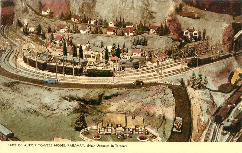 1960s postcard of the model railway at Alton towers