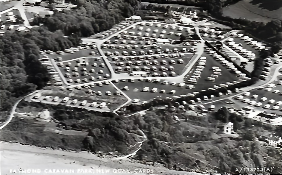 vintage postcard of raymond caravan park in new quay