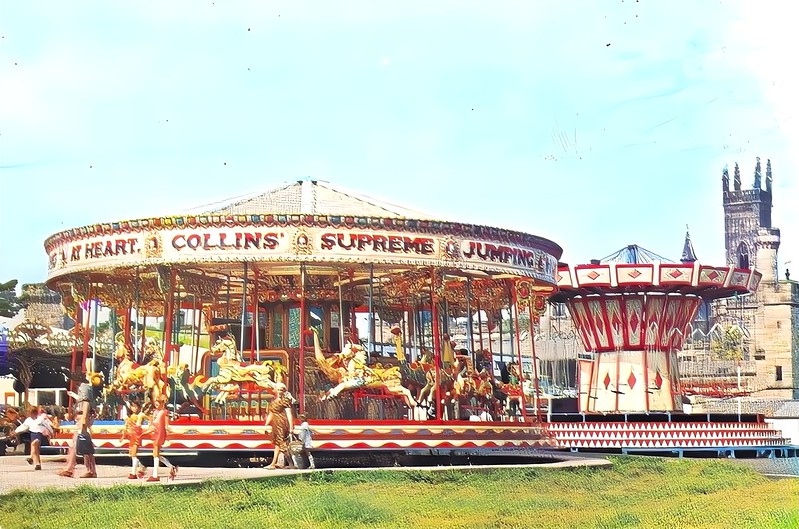 1960s postcard showing the funfair at Alton towers