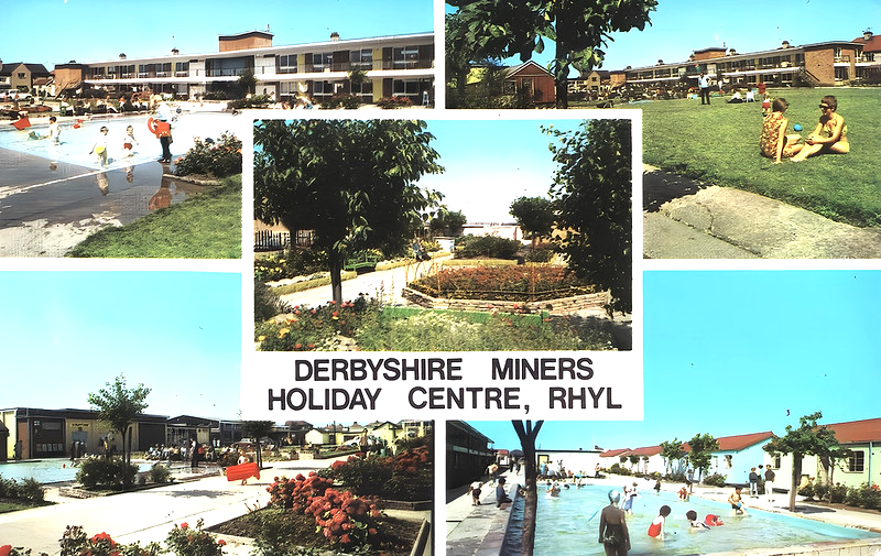 Derbyshire Miners Holiday Camp, Rhyl 1970s multiview postcard showing the Derbyshire Miners Holiday Camp, Rhyl