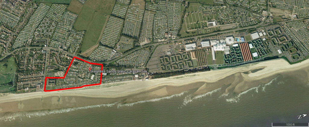 Map showing the location of the Derbyshire miners holiday camp in relation to Butlins Skegness 