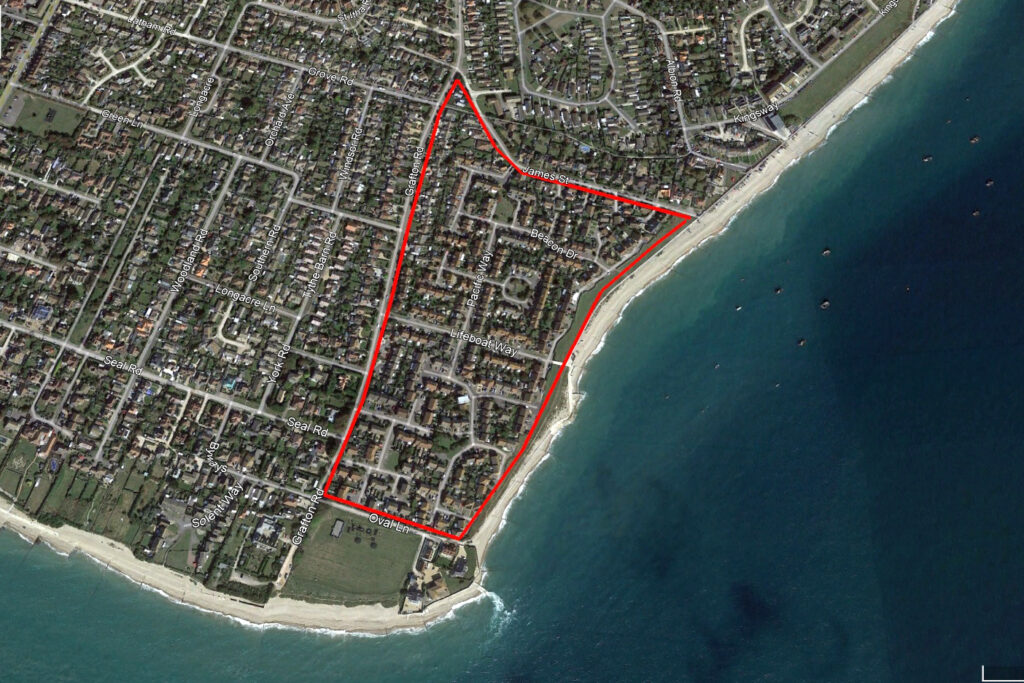 Map showing the former location of Broadreeds Holiday Camp