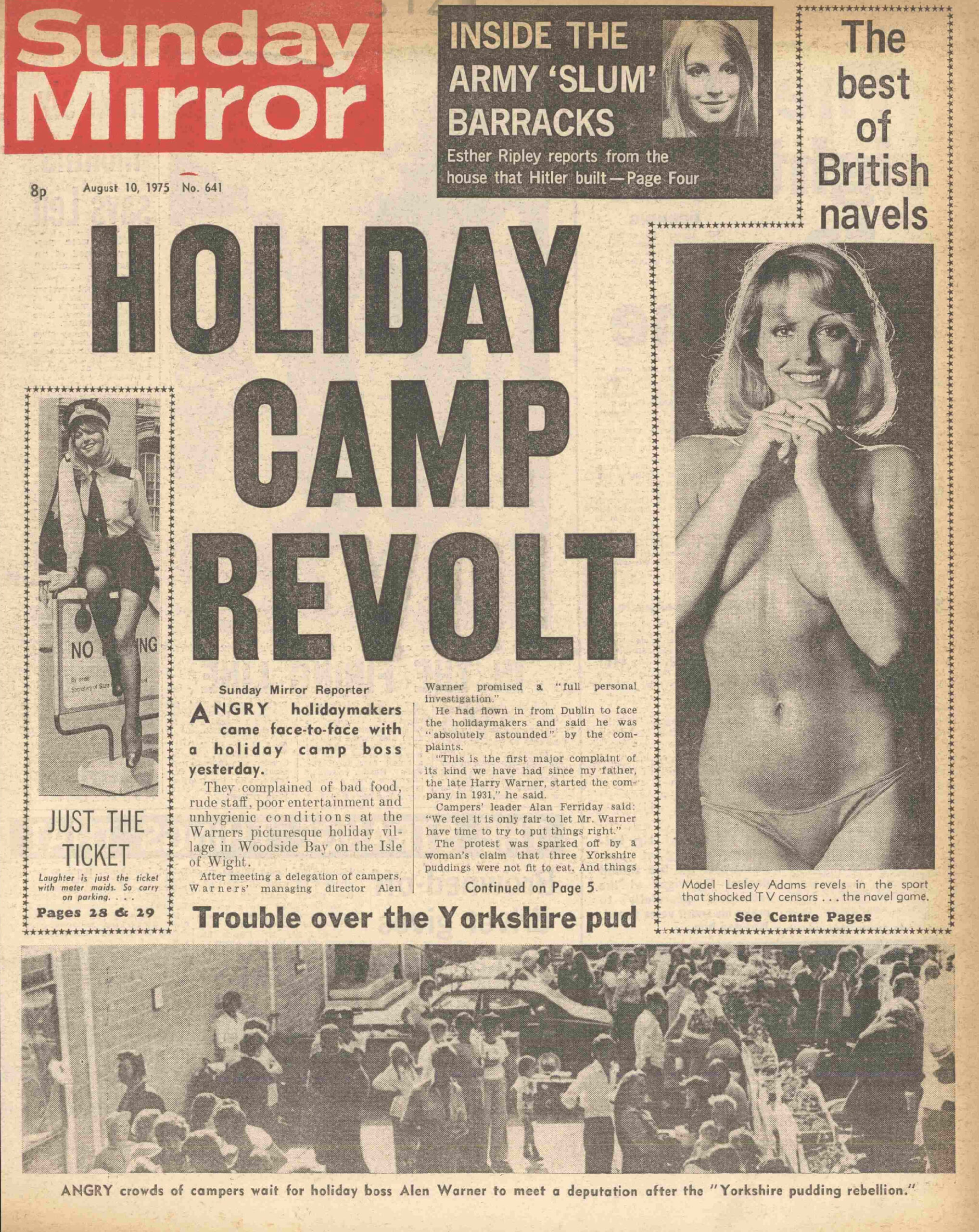 Warner's Woodside Bay Holiday Camp press cutting from 1975 regarding the camper revolt