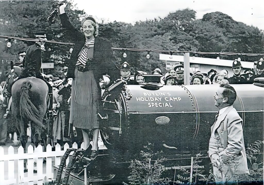 Actress Gracie Fields and Billy Butlin with the miniature railway at the Glasgow Exhibition 1938