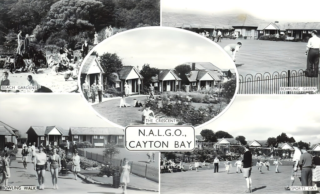 Old postcard showing the NALGO holiday camp in Cayton Bay