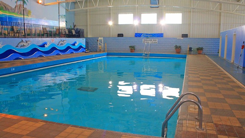 modern day view of Pontins Sand bay showing the indoor swimming pool