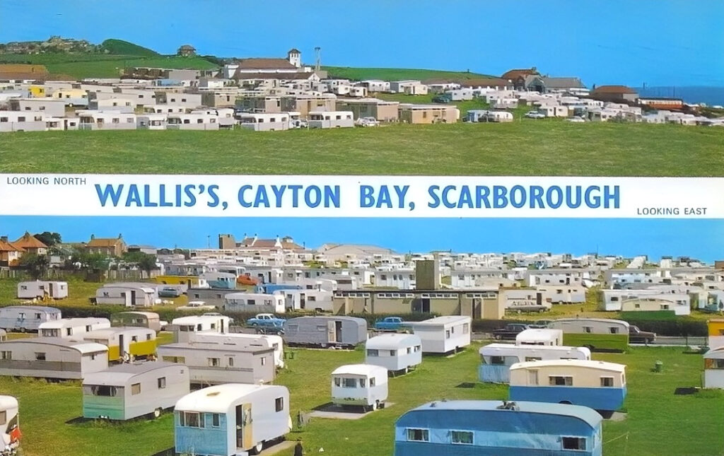 1970s postcard showing Wallis’s Cayton Bay Holiday Park 