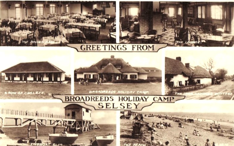 vintage multiview postcard of broadreeds Holiday camp in selsey