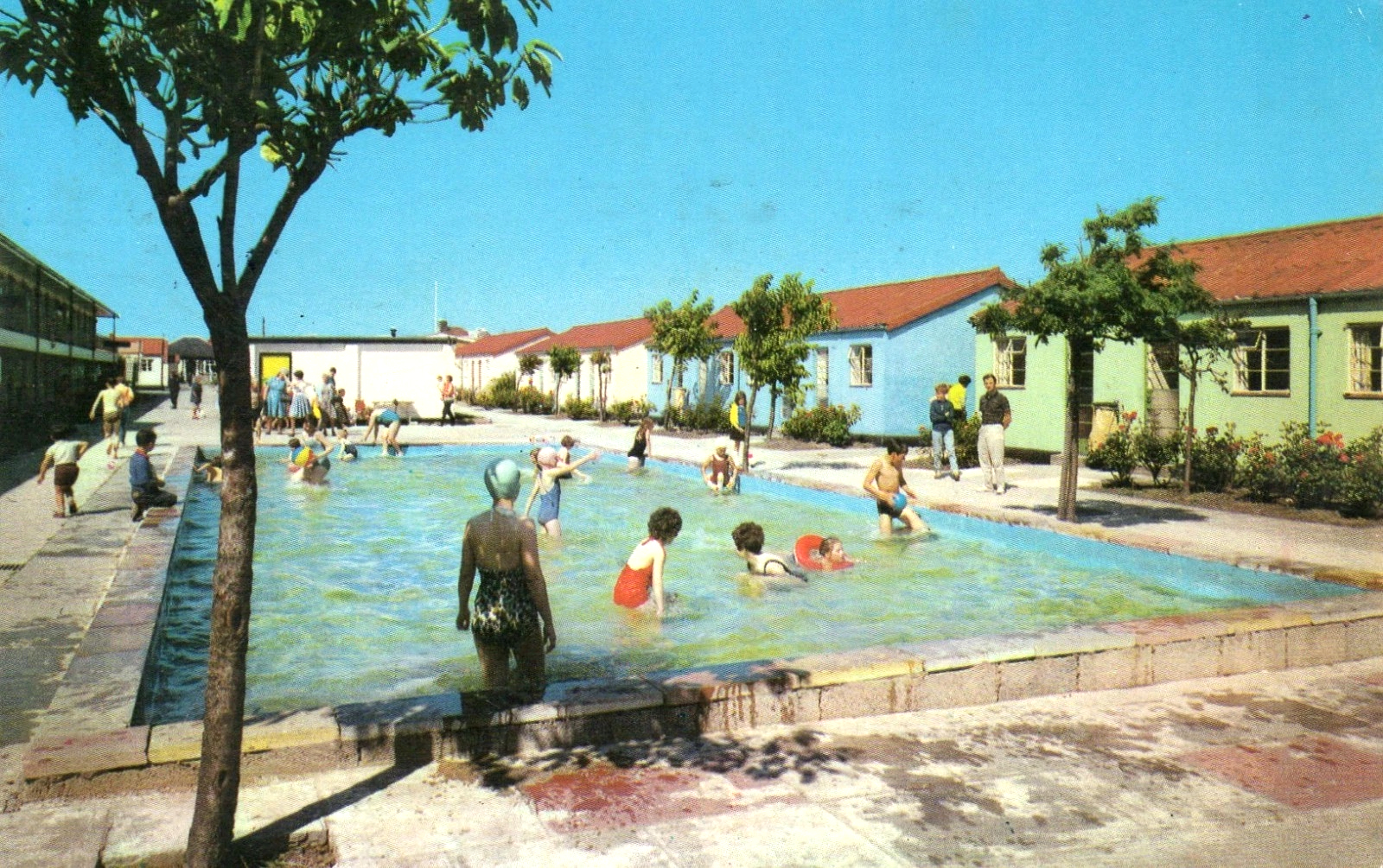 postcard of Derbyshire miners holiday camp rhyl showing the swimming pool