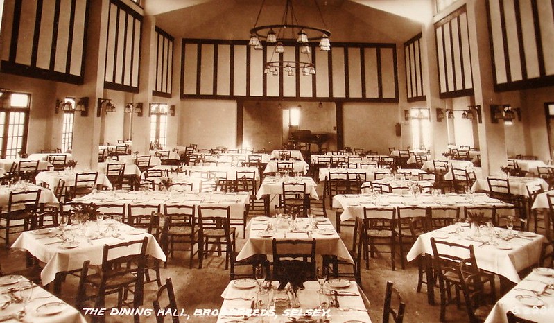 vintage postcard of broadreeds Holiday camp showing the dining hall