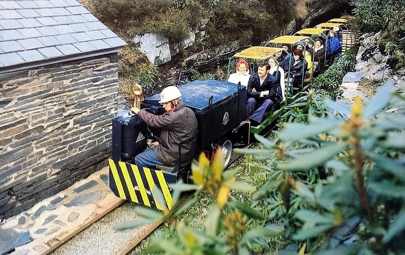 1970s postcard showing the Miners Tramway at Llechwedd Slate Caverns