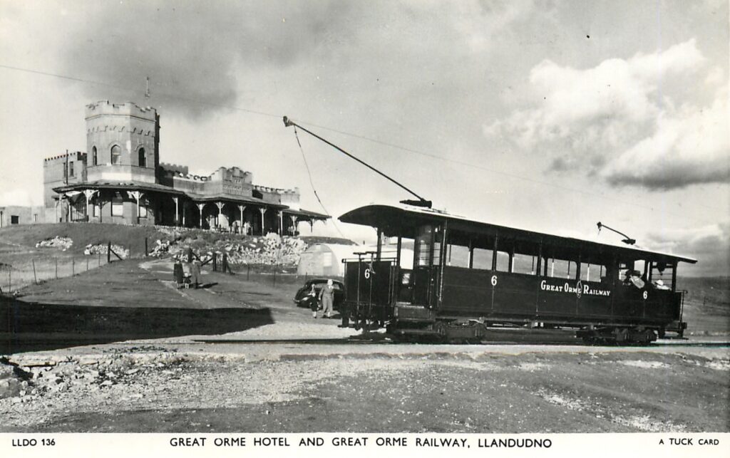 1949 postcard of the great orme summit in llandudno showing the hotel and tramway
