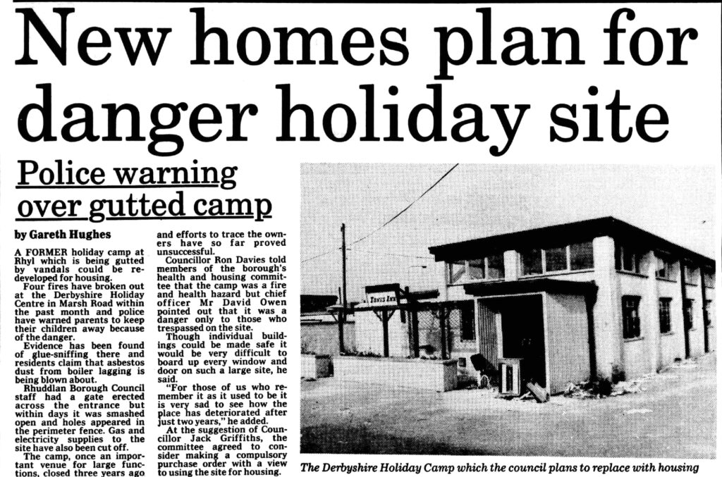 1987 press cutting fo Derbyshire miners holiday camp rhyl