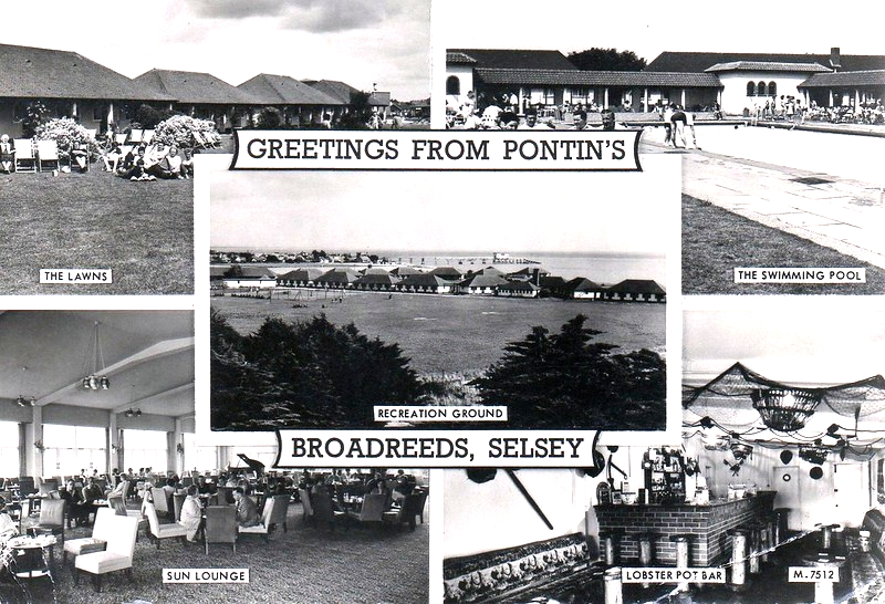 vintage multiview postcard of Pontins broadreeds