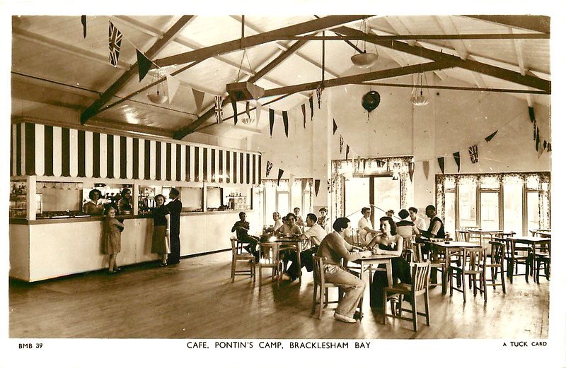 Vintage postcard showing the Sussex ideal holiday chalets in Bracklesham bay