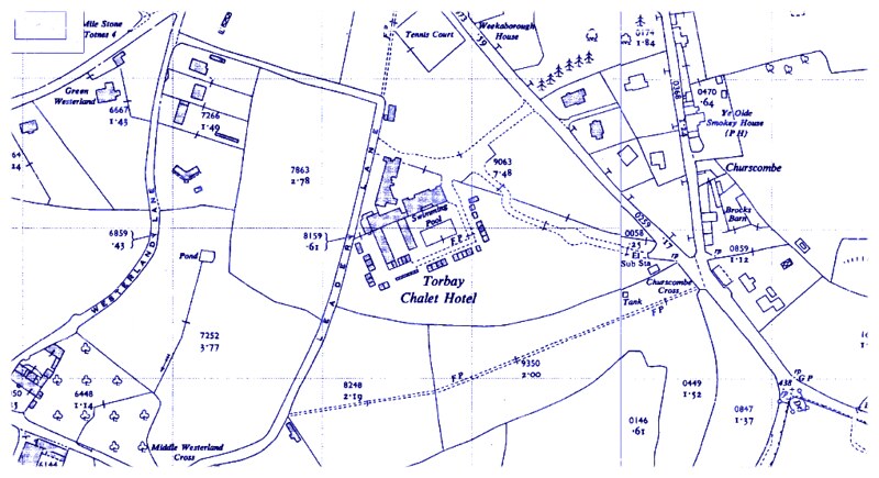Old map of the Torbay Chalet Hotel in Marldon
