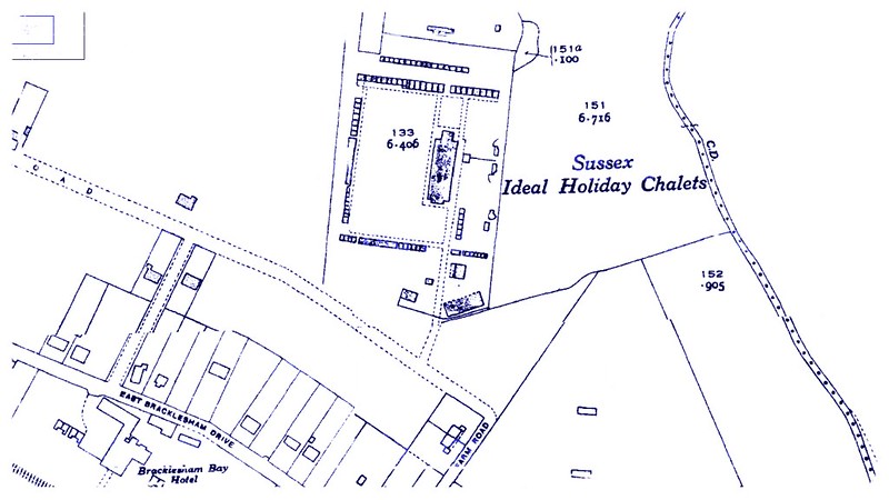 Old map showing the Sussex ideal holiday chalets in Bracklesham bay
