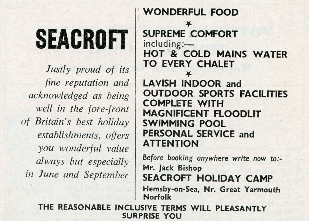 1961 advert for Seacroft holiday camp in Hemsby