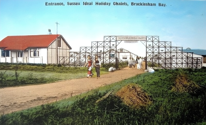 Vintage postcard showing the Sussex ideal holiday chalets in Bracklesham bay