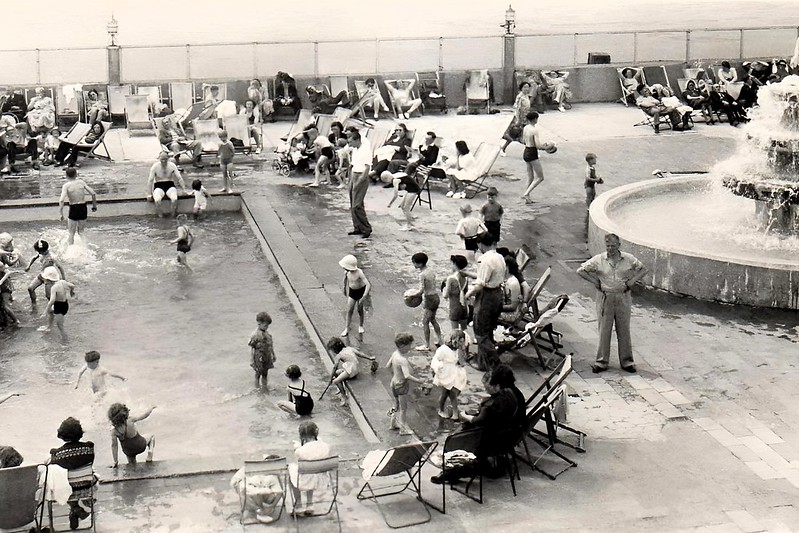 Vintage postcard of Middleton Tower Holiday Camp showing the swimming pool
