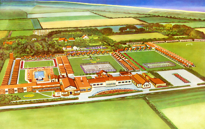 Vintage aerial view of Seacroft holiday camp in Hemsby