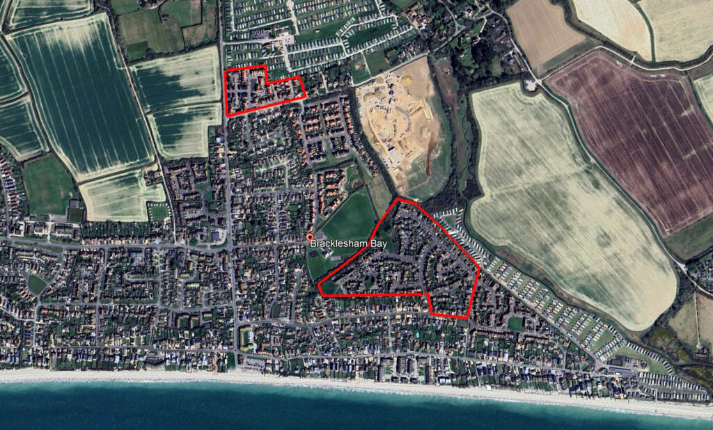 map showing the locations of the two former pontins camps in bracklesham bay