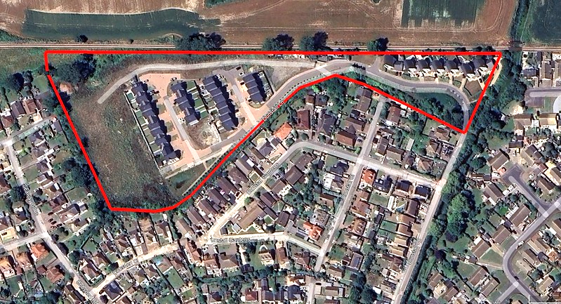 2025 aerial view showing the location of the Golden Sands Holiday Park in St Mary's Bay