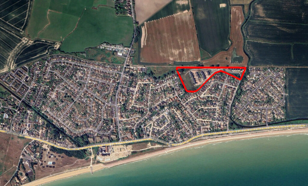 2025 aerial view showing the location of the Golden Sands Holiday Park in St Mary's Bay