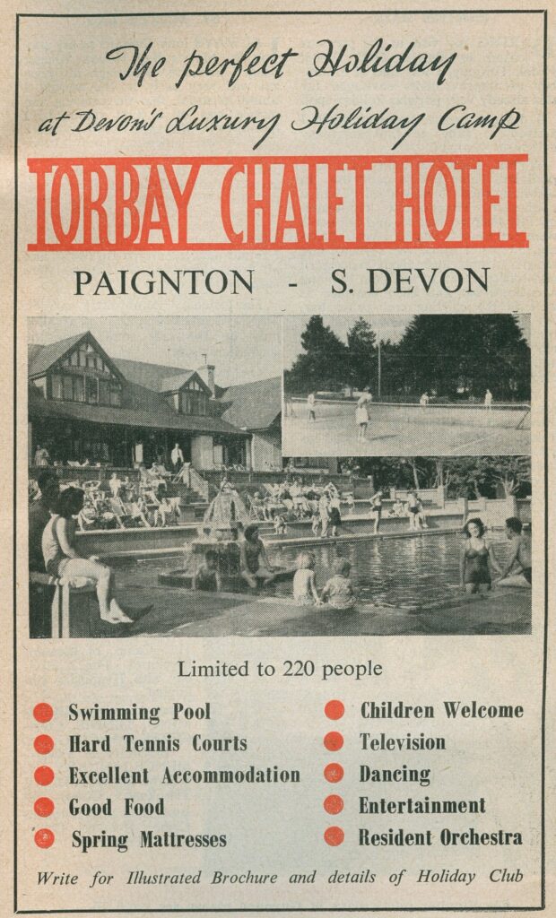 Torbay Chalet Hotel 1955 advert