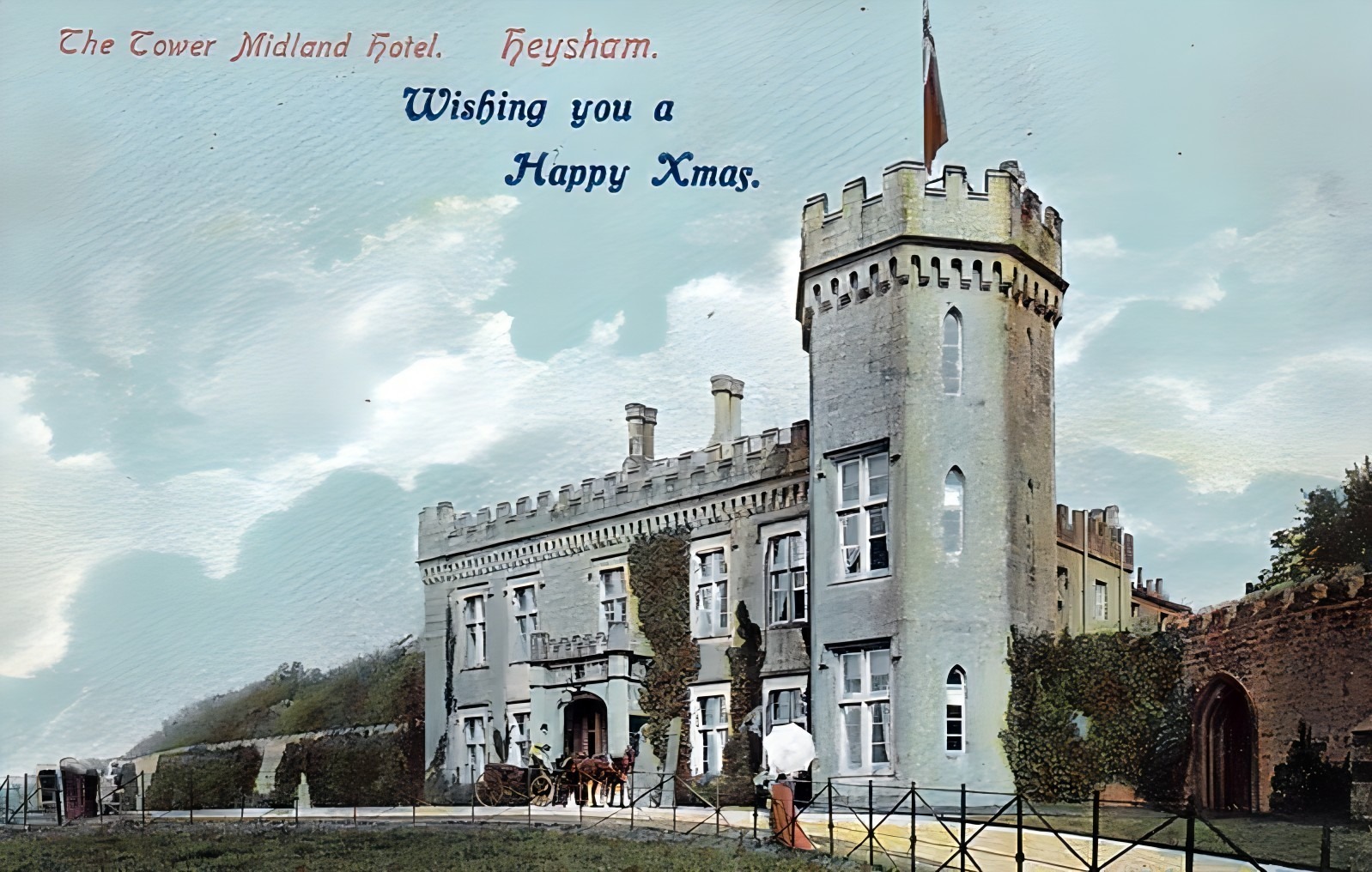 vintage postcard of heysham tower hotel, morecambe