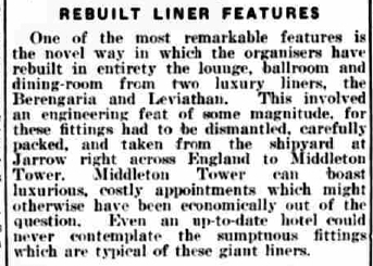 1939 press cutting about the ocean liner relics at Middleton Tower Holiday Camp