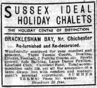 1940 advert for Sussex ideal holiday chalets in Bracklesham bay