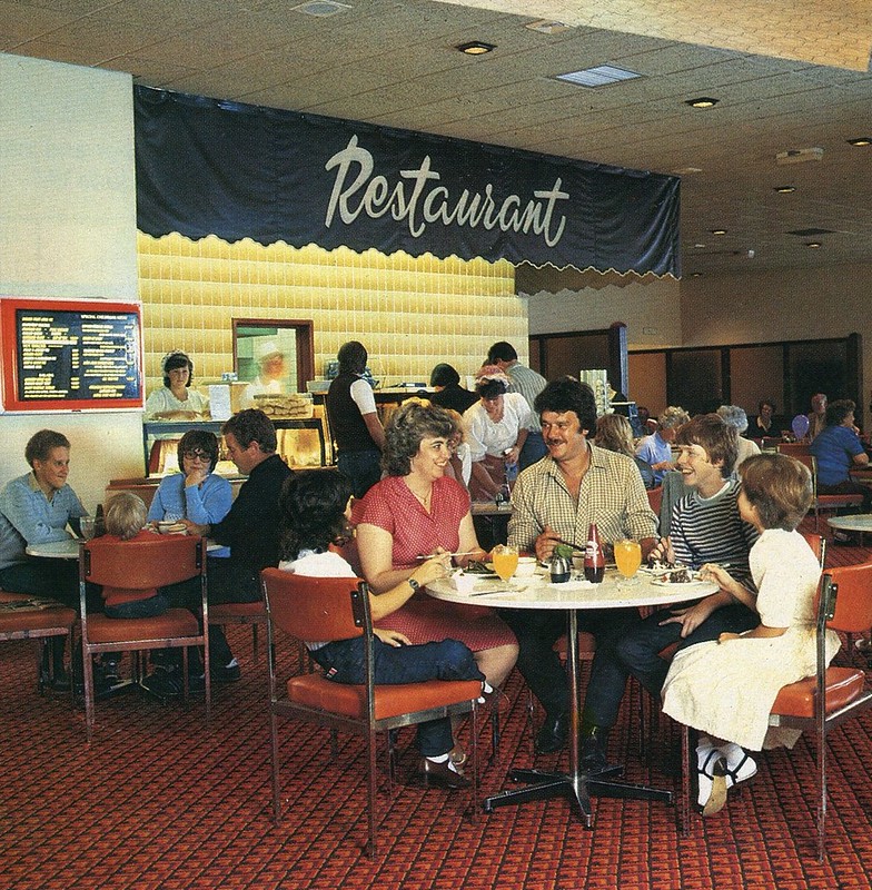 1980s photo of St Mary's Bay Holiday Camp, Brixham showing the restaurant