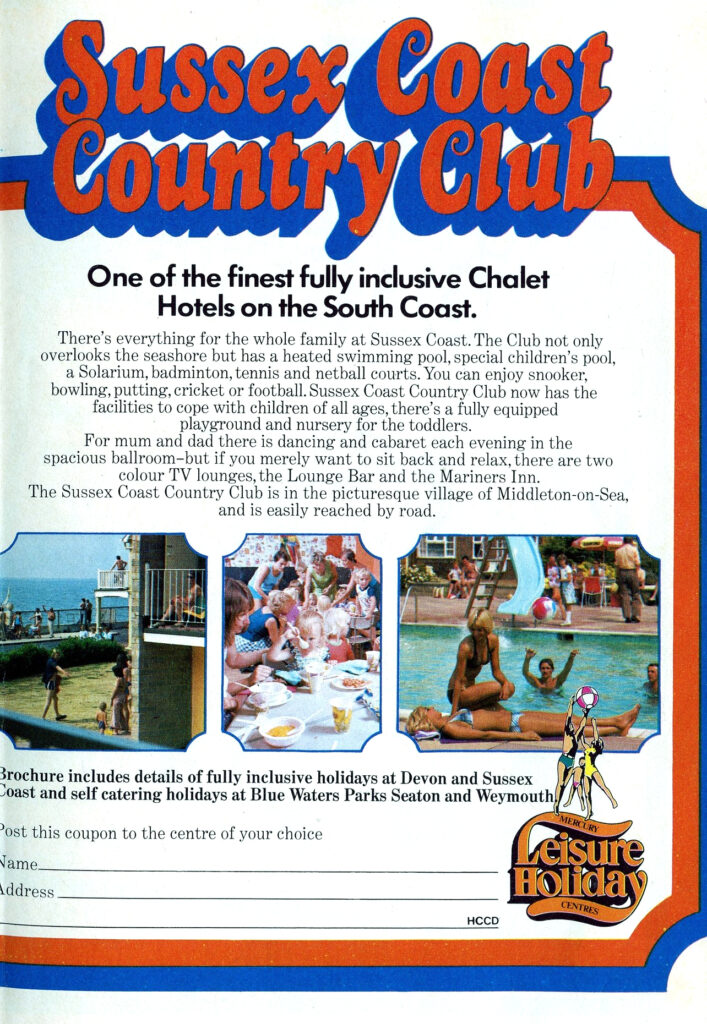 1977 advert showing the Sussex Coast Country Club in Middleton on Sea