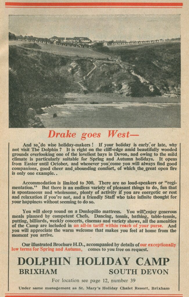 Dolphin Holiday Camp 1955 advert