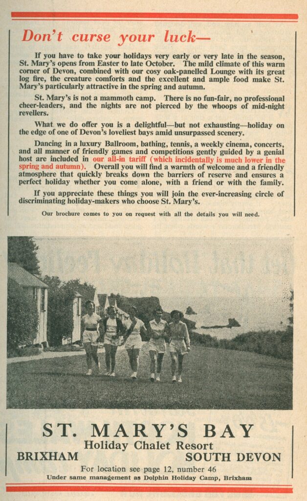 St Mary's Bay Holiday Camp 1955 advert
