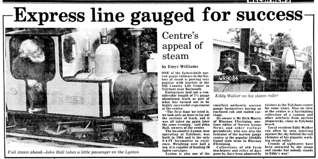 1985 press cutting featuring John Hall at the Old Country Life Museum, TalyBont