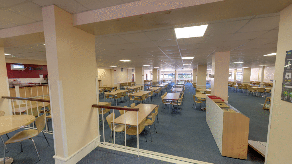 Recent photo of Barton Hall in Torquay showing the dining hall