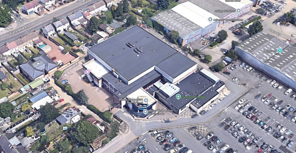 aerial view of Mecca Bingo Luton, formerly Caesars Palace