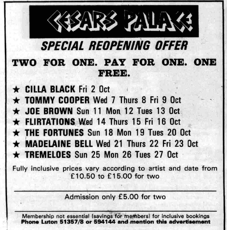 Cesar's Palace advert ffrom October 1981